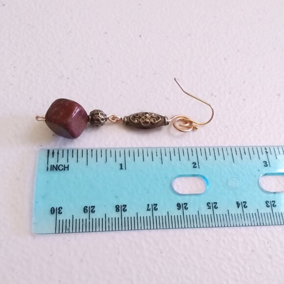 GORGEOUS!!! Red Jasper & Mixed Metal ~ Long Dangle Earrings ~ Decadent + Opulent - Picture 10 of 11